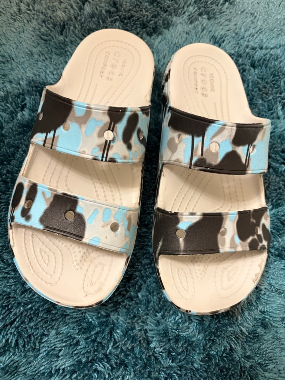 Croc Slide Sandals - Blue and Black Camo